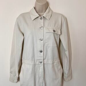Sandy Liang Ivory Denim Collared Long Sleeve Jumpsuit Coveralls & Pockets Size 4